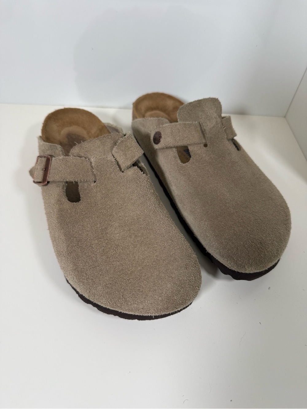 Birkenstock Boston Taupe Suede Clogs Women’s Size 7 / EU 38
